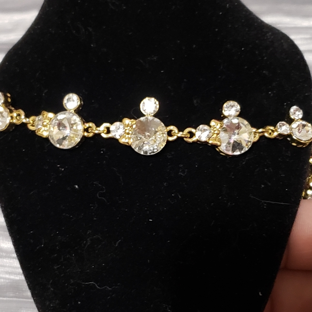 New Gorgeous Minnie Mouse Style Blinged Out Gold & Rhinestone Bracelet